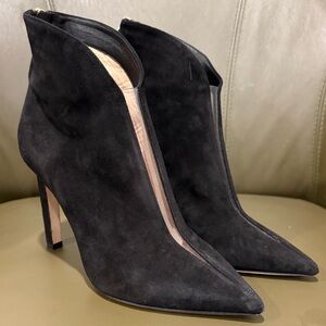 Jimmy Choo Bowie 100 Ankle Boots Black Suede with Clear Cutouts Size 37.5